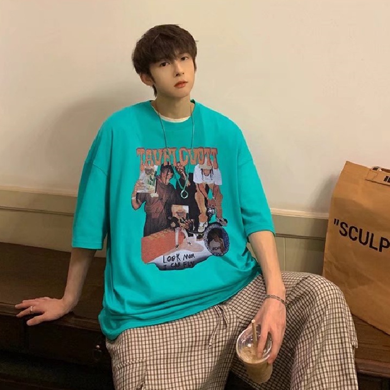 Áo Thun Tay Ngắn Dáng Rộng In Họa Tiết Hoạt Hình Phong Cách Hàn Quốc Thời Trang Mùa Hè Cho Nam Size M-5XL