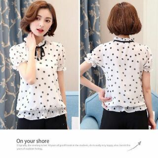 ÁO SƠ MI NỮ CHẤM BI BO LAI CAO CẤP