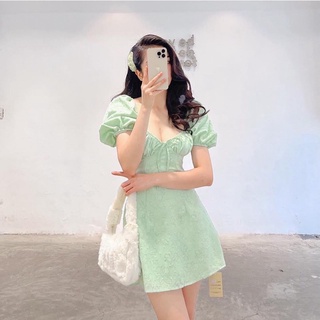 Đầm hoa nhún ngực thắt nơ