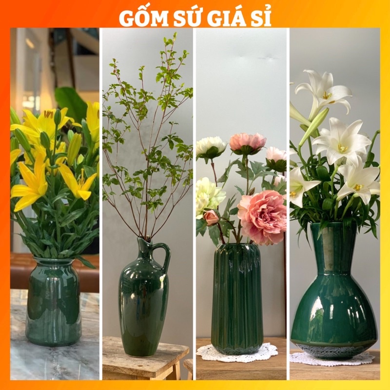 Bình hoa men hoả biến xanh đồng Bát Tràng