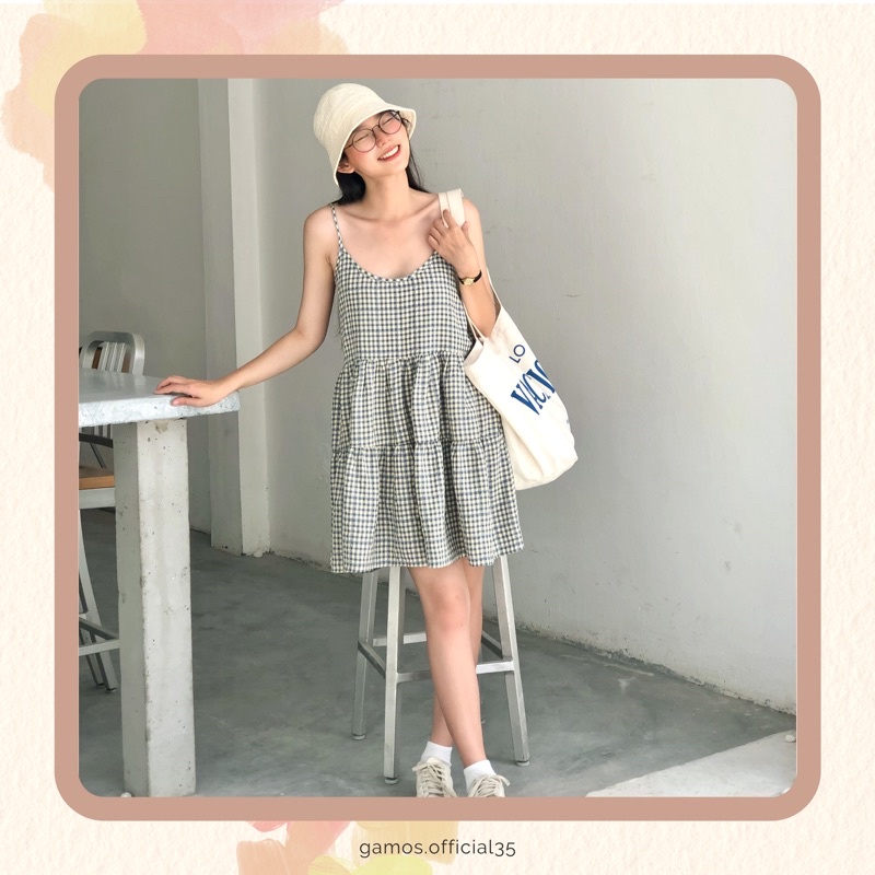 Váy BabyDoll Kẻ Caro Thắt Nơ Lưng Gamos