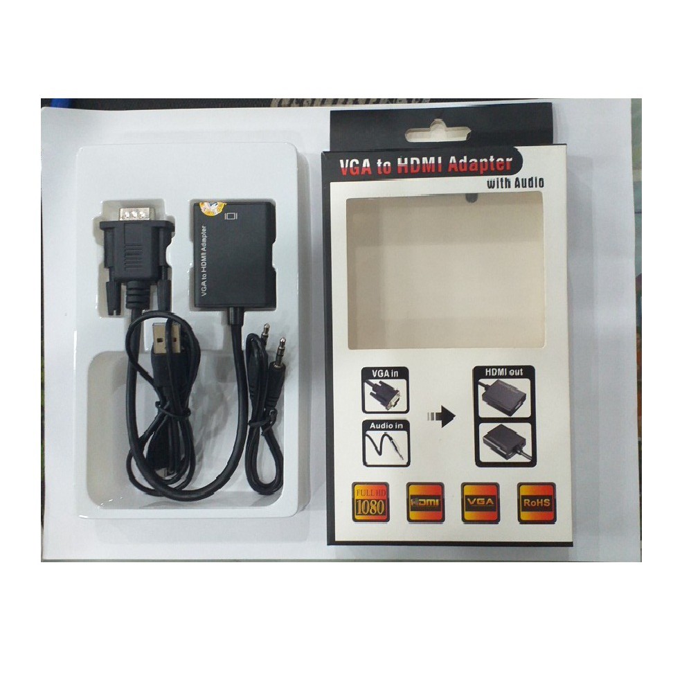 Bộ Cáp chuyển đổi tín hiệu từ VGA sang HDMI kèm theo cáp Micro USB