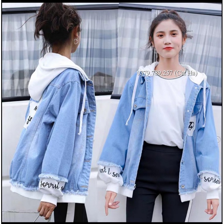 Áo khoác jean nữ có mũ BB cao cấp form rộng ngôi sao tinh tú Chiwawa shop 75