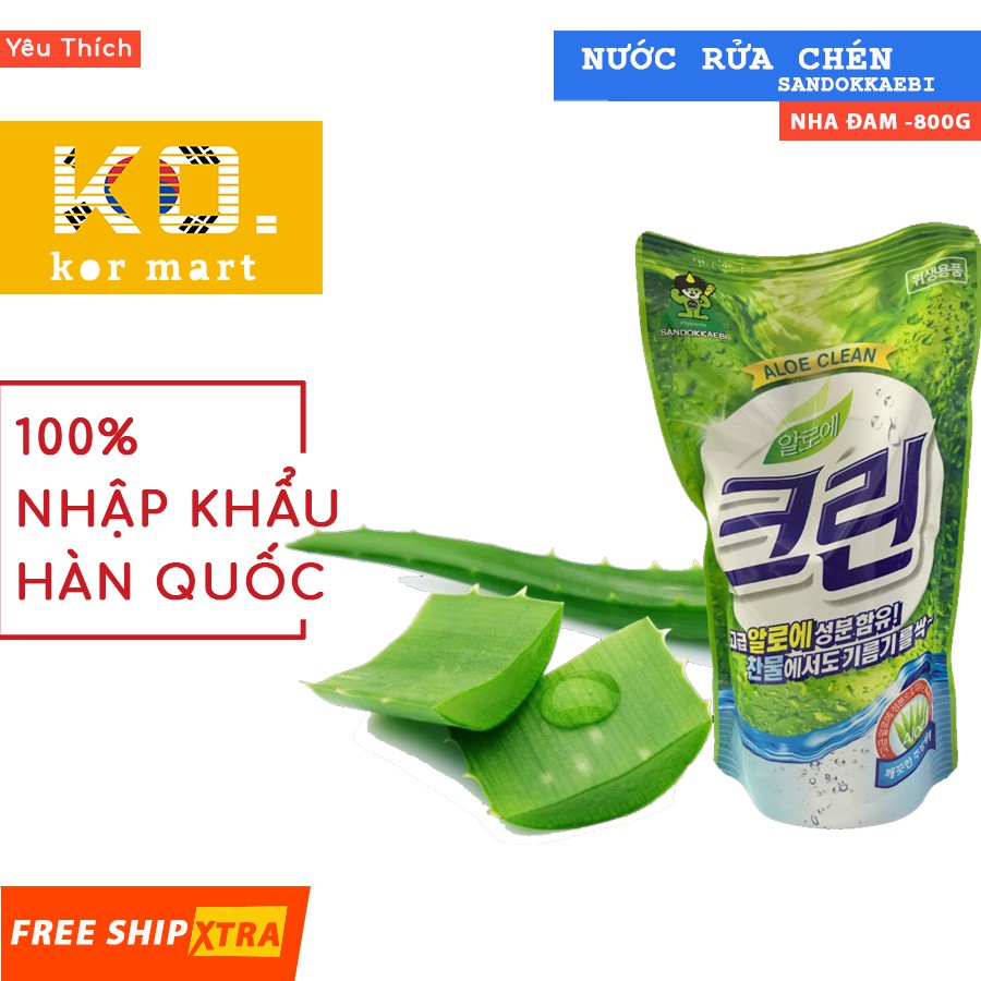 Nước rửa chén SANDOKKAEBI ❤️ FREESHIP❤️800 ml (dạng túi) hương Nha đam - An toàn cho gia đình bạn