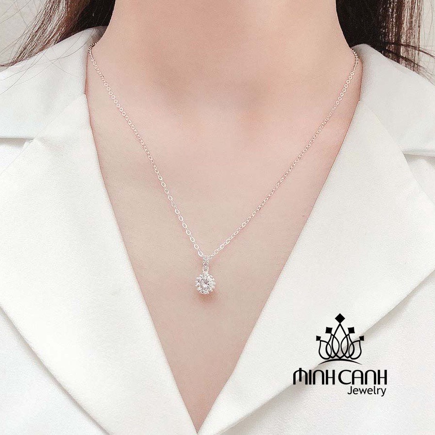 Dây Chuyền Bạc Nữ Minh Canh Jewelry Đá Tròn Treo