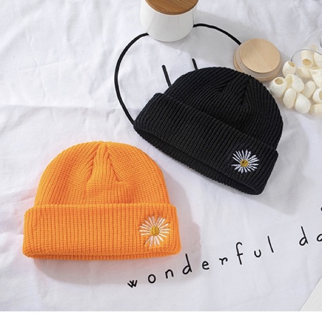 Mũ len beanies thêu hoa cúc nhiều màu phong cách hàn quốc nam nữ