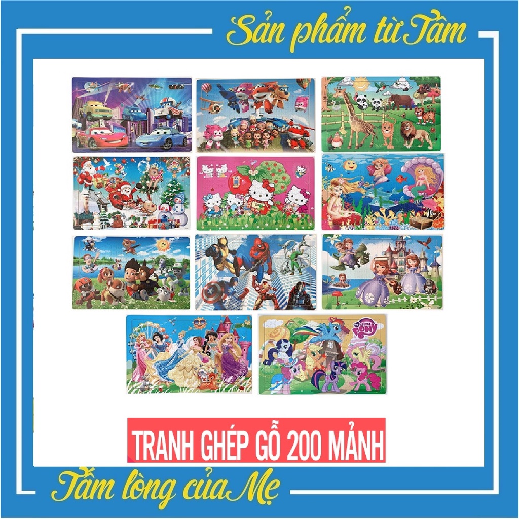 Bộ 2 Tranh Ghép Hình 200 Mảnh Khung Bảng Gỗ Nhiều Chủ Đề - Bộ Xếp Hình Có Nền