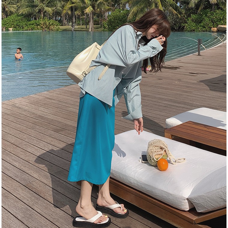 Xiaozhainv Áo Sơ Mi Dài Tay Kẻ Sọc Phong Cách Hàn Quốc Hợp Thời Trang Cho Nữ