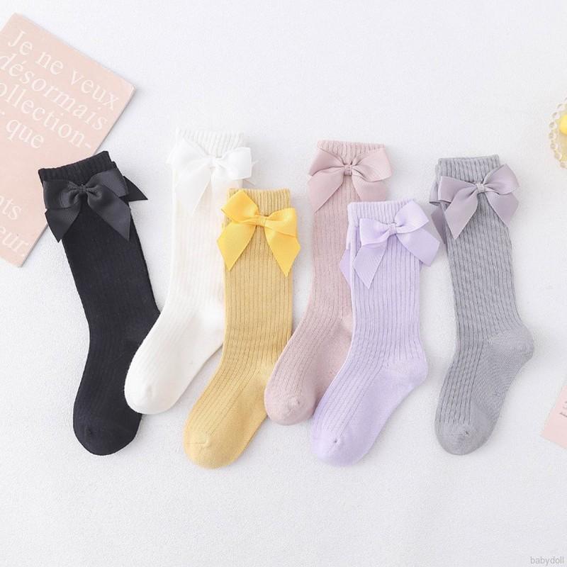 Đôi Tất Cotton Màu Trơn Trang Trí Nơ Xinh Xắn Cho Bé Gái