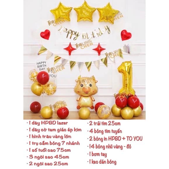 Set Combo Trang Trí Sinh Nhật Cho Bé Tuổi Con Trâu Siêu Đẹp Mẫu Mới Nhất