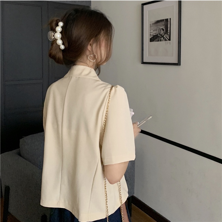 SUXI Áo Khoác Blazer Tay Ngắn Dáng Rộng Màu Sắc Đơn Giản Phong Cách Hàn Quốc Thời Trang Cao Cấp Cho Nữ