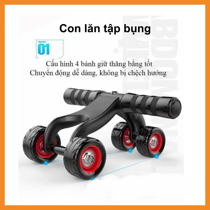 Con Lăn Tập Cơ Bụng , GYM , YOGA , 4 Bánh