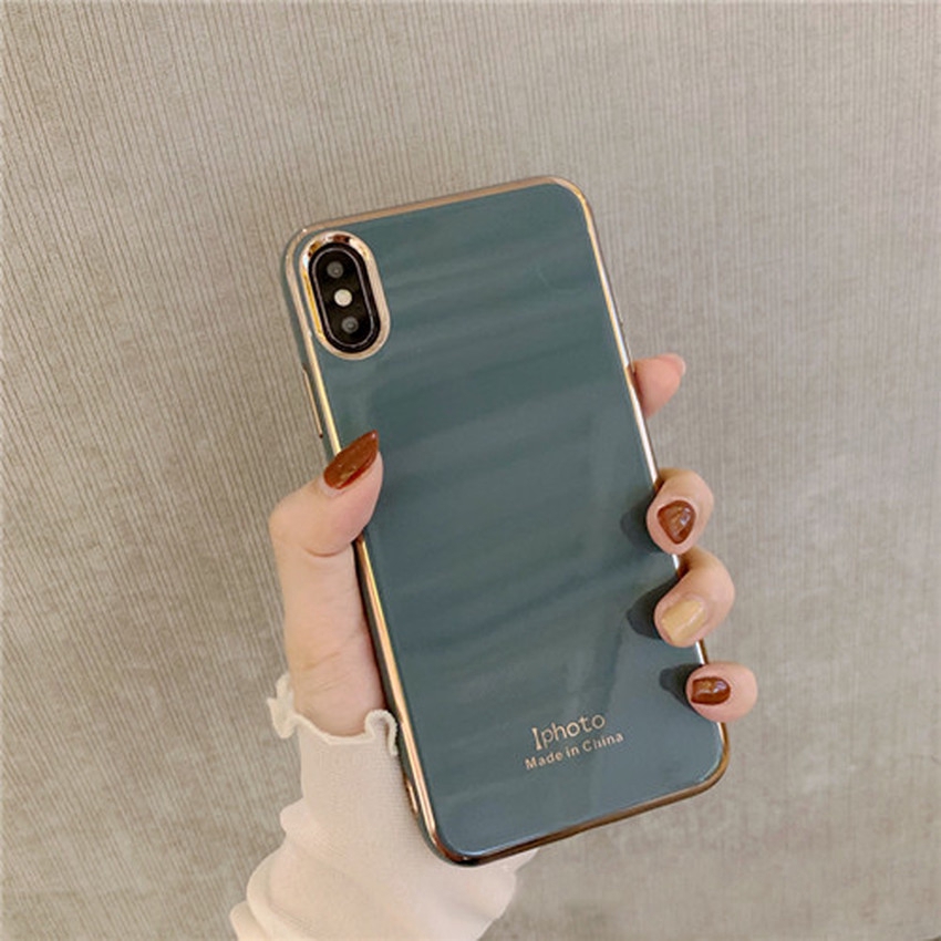 Ốp điện thoại silicone mạ viền vàng kim cho iPhone 11 Pro Max 6 6s 7 8 Plus X Xs Xr SE 2020