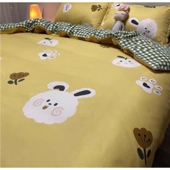 Bộ Chăn Ga Cotton Poly  Mẫu Thỏ Vàng