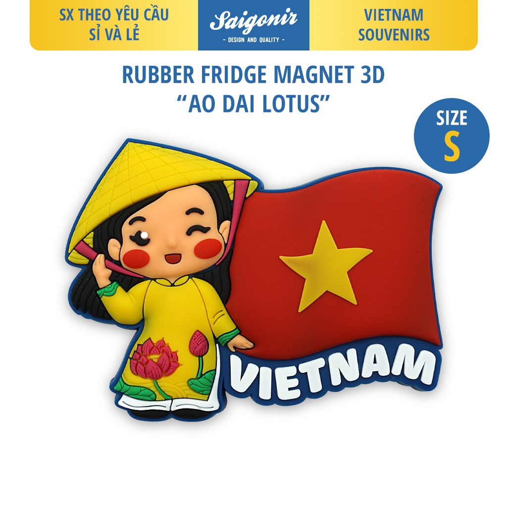 Sỉ và Lẻ Nam châm Tủ Lạnh Chất Liệu Nhựa Dẻo Saigonir - Hình Ảnh Em Bé Áo Dài Hoa Sen Việt Nam - Quà lưu niệm Việt Nam