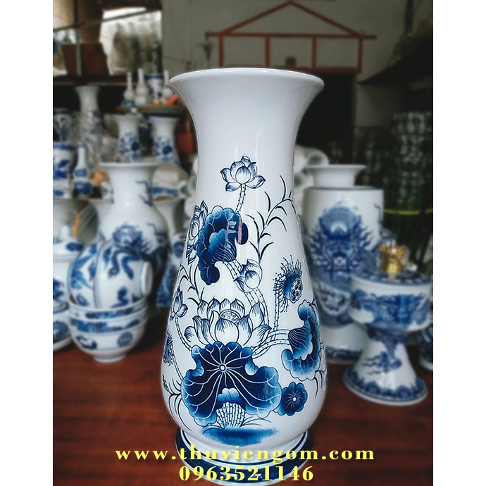 Lọ huệ dòng nhỏ vẽ sen TÀI LỘC đẹp mê li (16cm-20cm)
