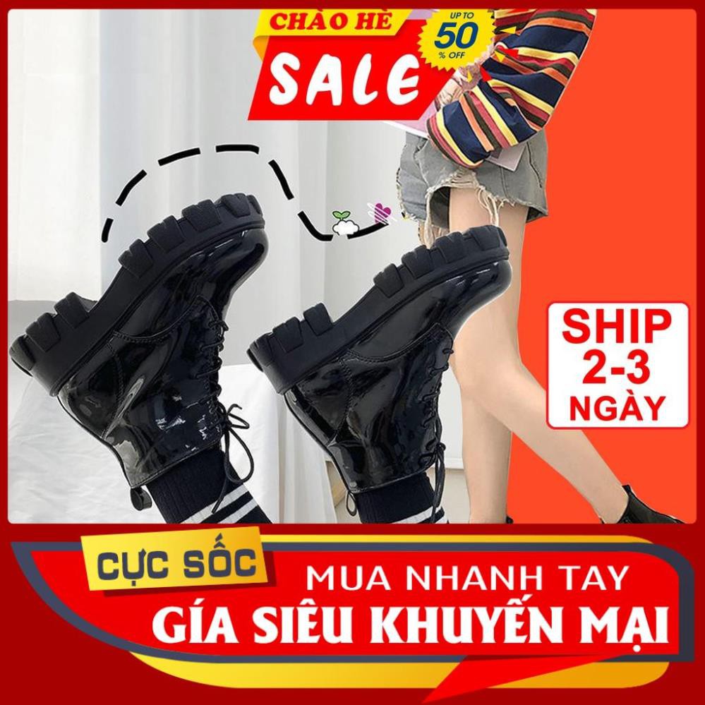 Giày Bốt Martin cao gót đế bệt phong cách Hàn Quốc cho nữ New