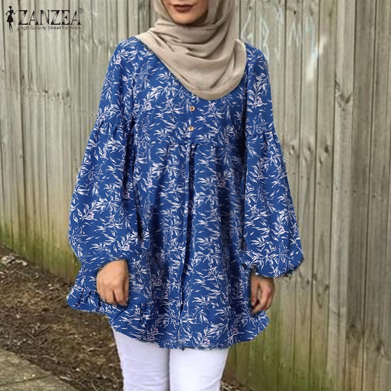 Zanzea Áo Kiểu Tay Dài Cổ Tròn Hoạ Tiết Hoa Cho Phụ Nữ Islam