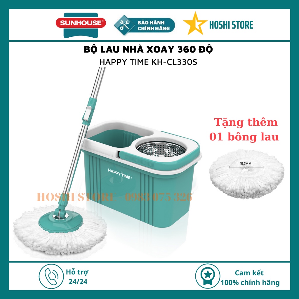 {TẶNG THÊM BÔNG LAU NHÀ} Bộ lau nhà xoay 360 độ HAPPY TIME KH-CL330S