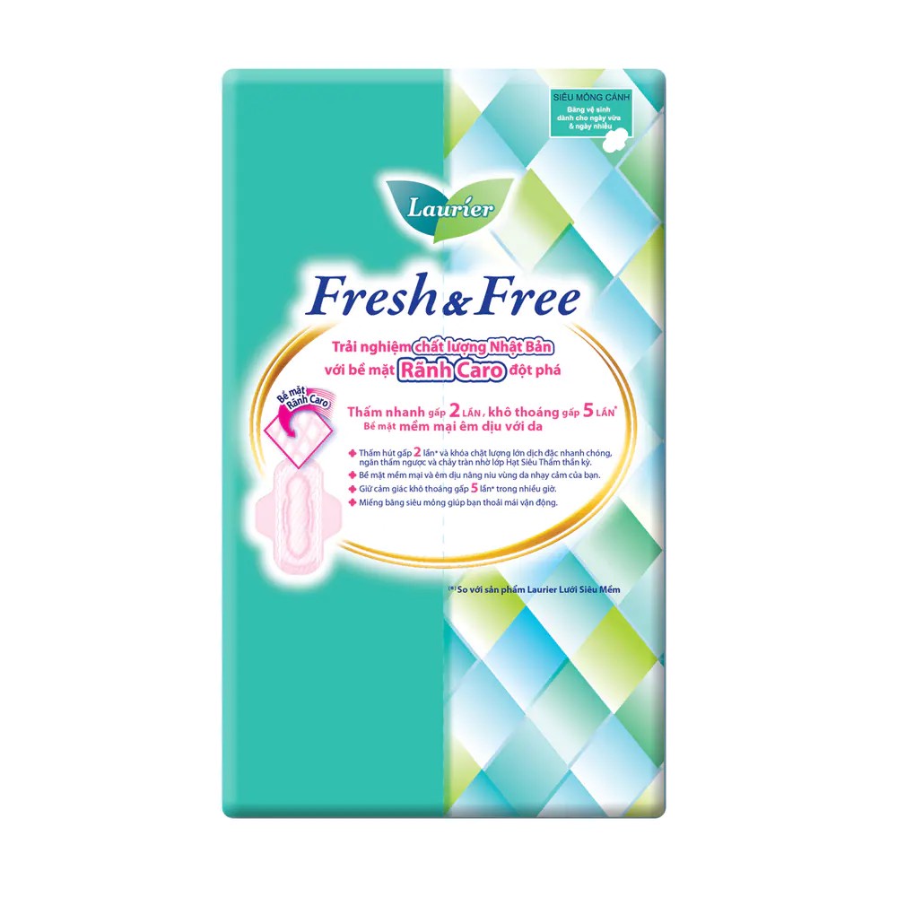 Băng vệ sinh Laurier Fresh &amp; Free siêu mỏng không cánh và có cánh (20 miếng/gói)