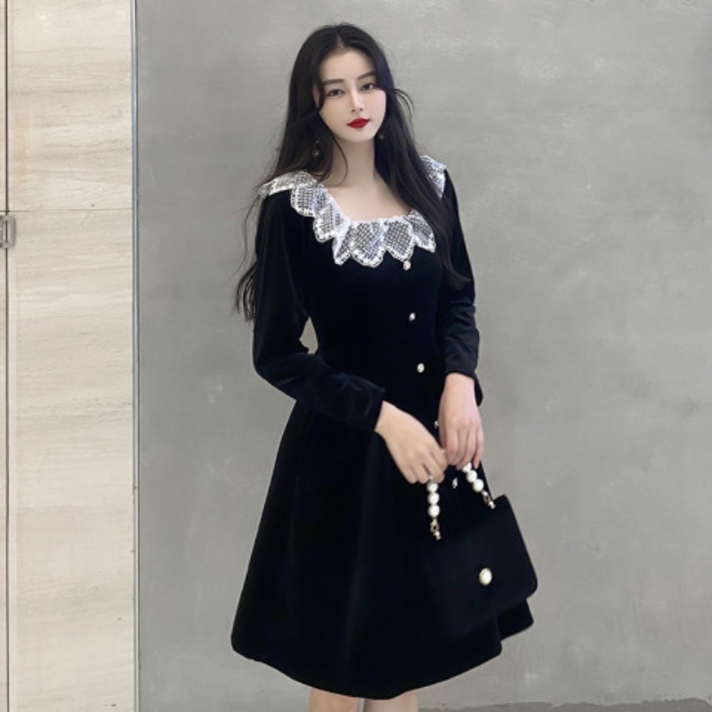 Đầm Ngắn Cổ Vuông Thời Trang Mùa Thu Hàn Quốc Dành Cho Nữ