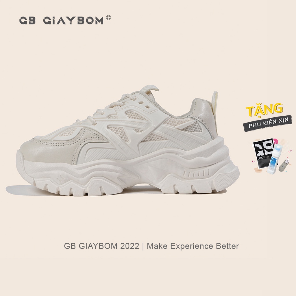 Giày Thể Thao Nữ Đế Độn, Sneaker Tăng Chiều Cao Màu Kem Phong Cách Mới Nhất giayBOM GB Warriors B1671