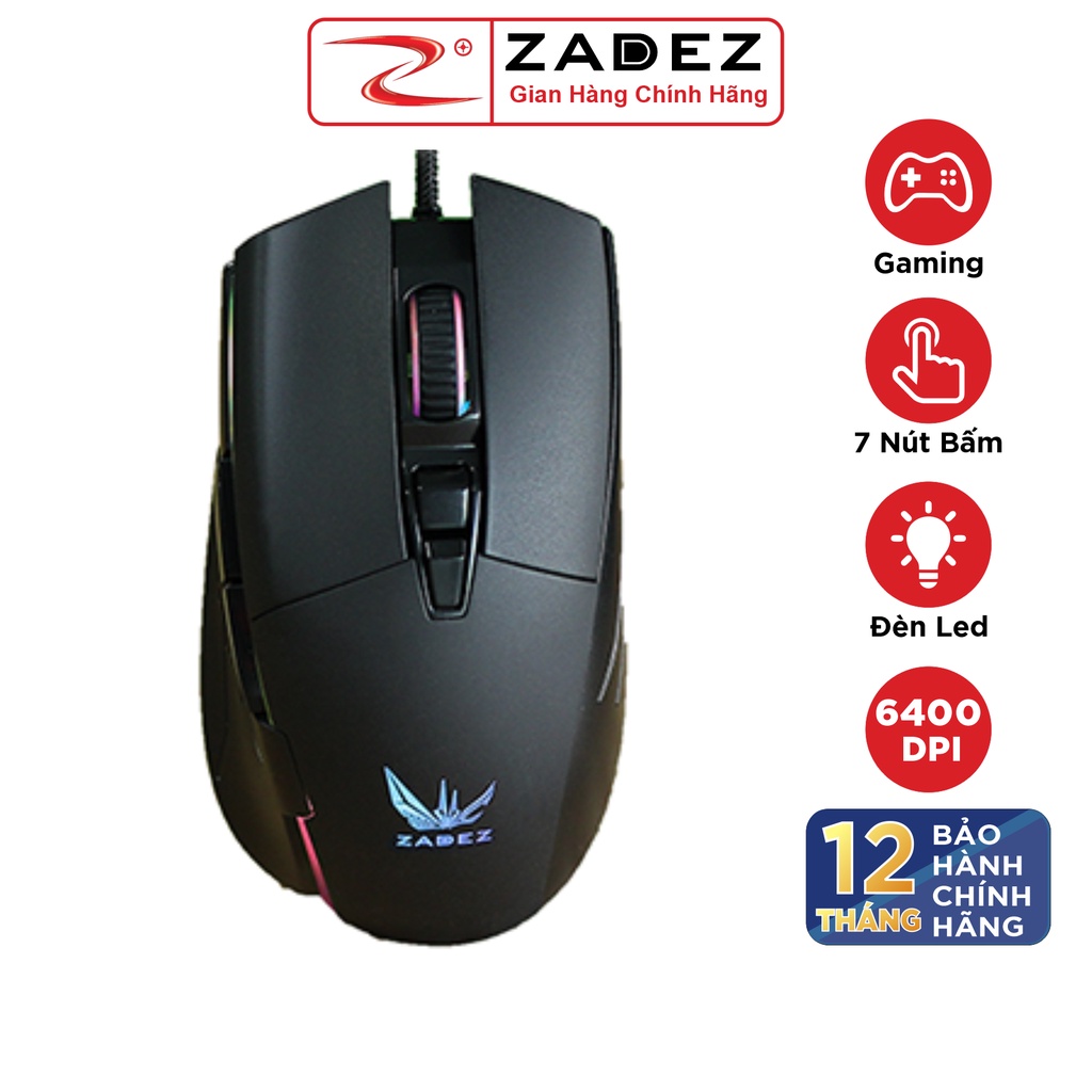 Chuột Gaming ZADEZ G152M 6400DPI, 4 Mức DPI, 7 Phím Chức Năng, Đèn LED RGB - Hàng Chính Hãng