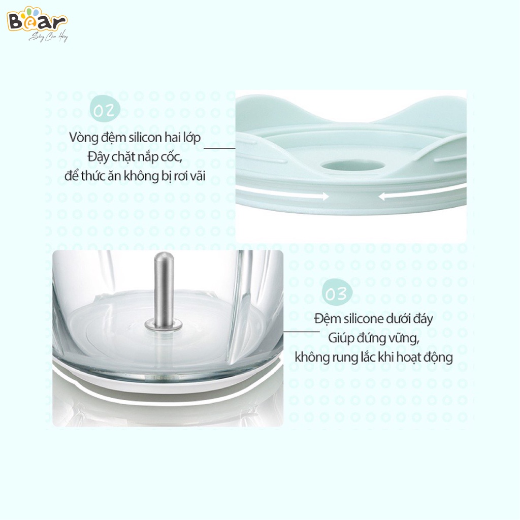 Máy Xay Ăn Dăm Cho Bé Bear An Toàn Tiện Lợi Thiết Kế 3 Lưỡi Dao Sắc Bén, Chất Liệu Thuỷ Tinh Borosilicat Cao Cấp - B01P1