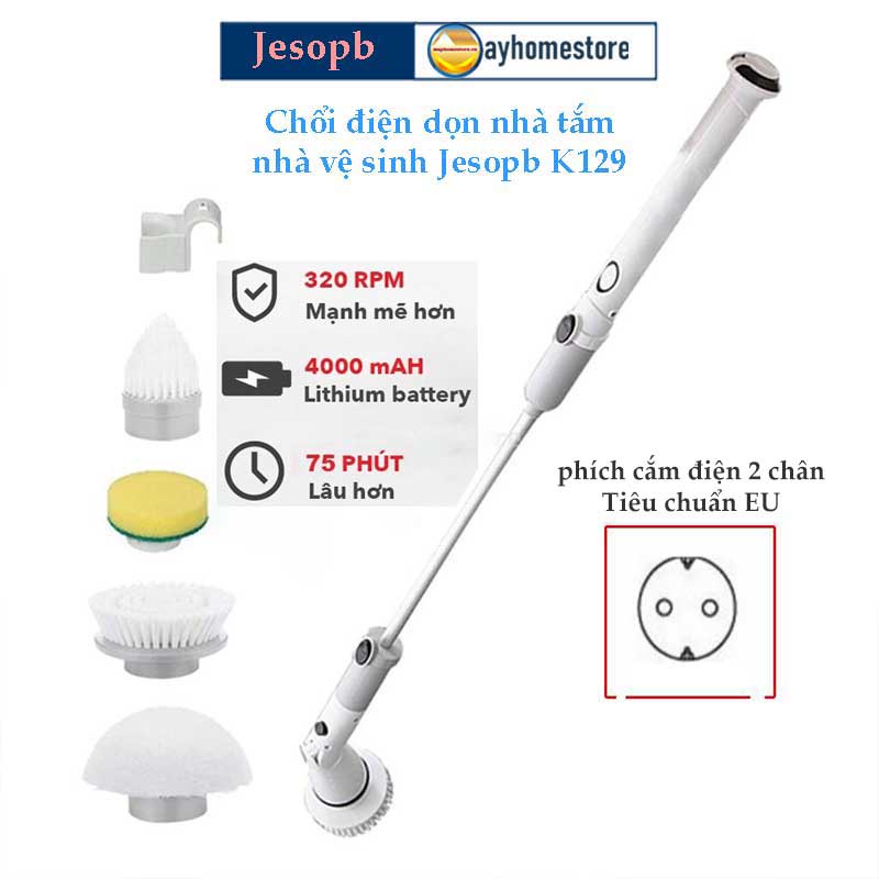 Bàn chải làm sạch vệ sinh nhà tắm không dây Jesopb K129 Pin 4000 mAh với 4 đầu thay thế Bảo Hành 6 Tháng