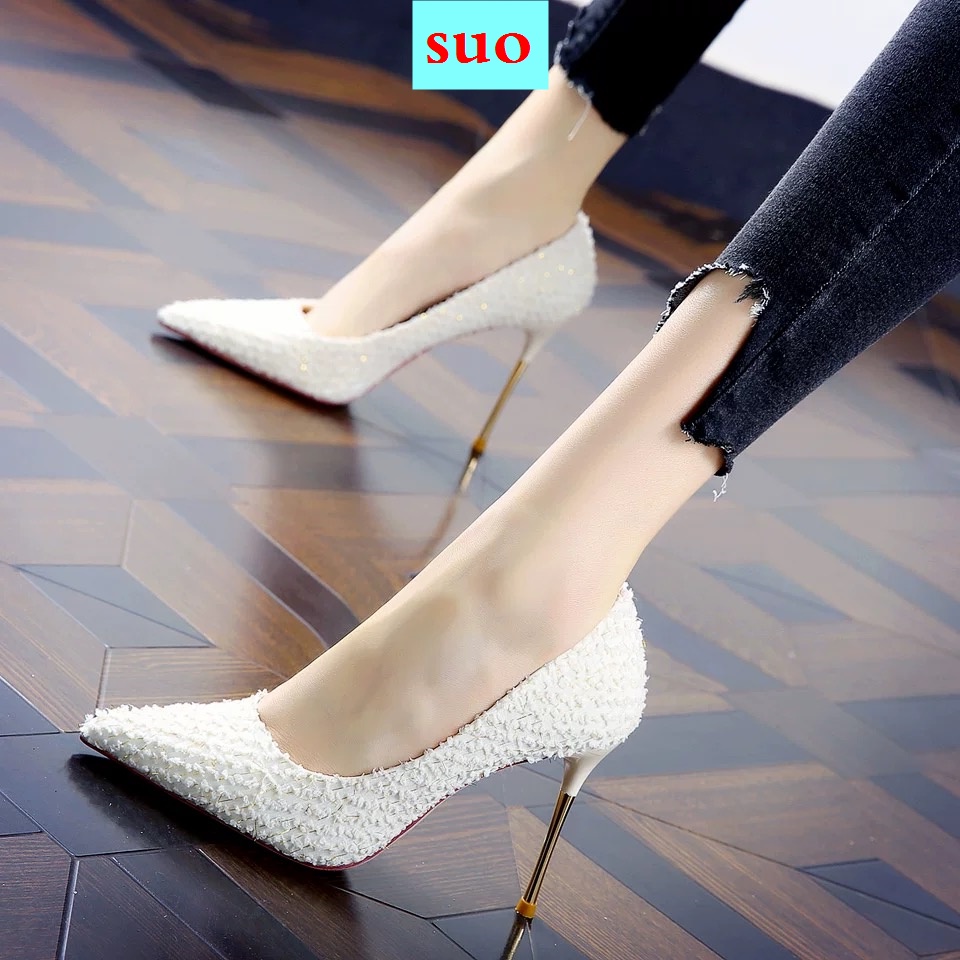 Giàycao gót 10Cm2021 mũi nhọn thiết kế mới quyến rũ thời trang mùa xuân theo phong cách pháp cho nữ
