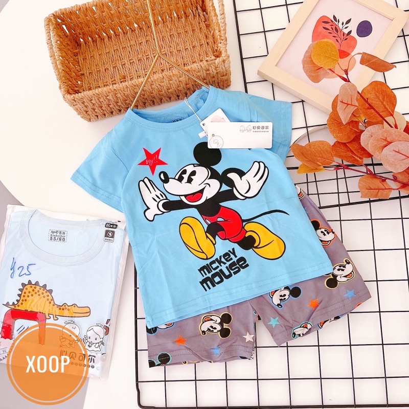 Chọn Mẫu (8-16kg) Bảng 1 Bộ cộc tay cotton xuất hàn Quảng Châu cho bé trai bé gái -bảng nhí BC83