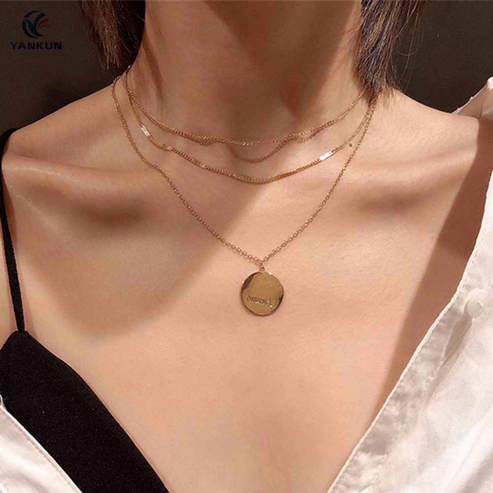 vòng cổ Nhiều Lớp Mặt Hình Đồng Xu Thời Trang Cho Nữ