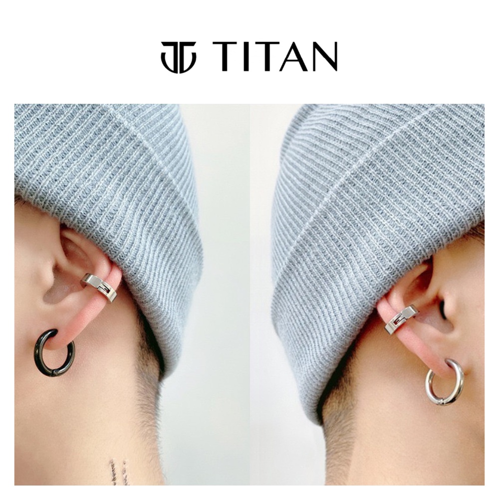 Khuyên tai nam tròn unisex, bông tai không cần bấm lỗ cá tính, khuyên kẹp vành tai 2 màu bạc đen TITAN Shop