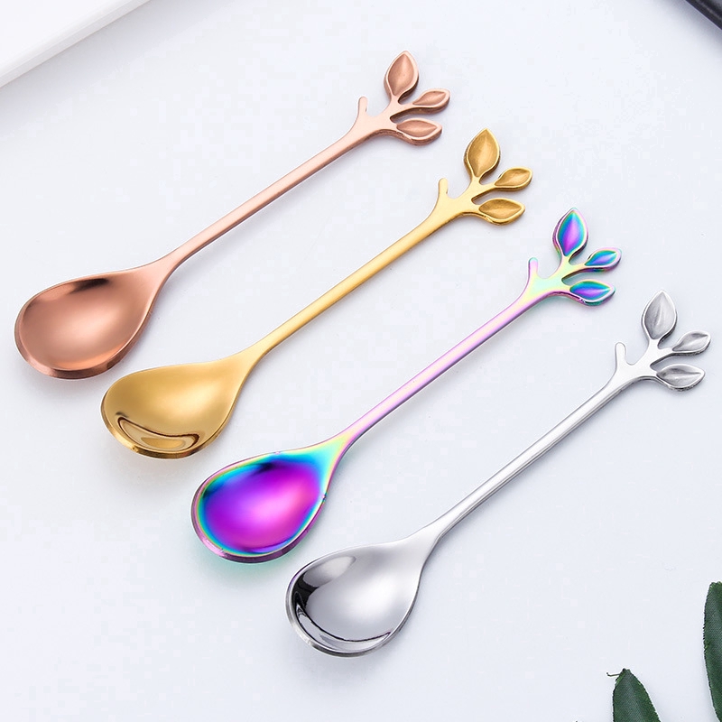 Muỗng cà phê bằng thép không gỉ đầu hình lá cây độc đáo