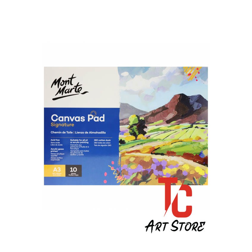 Tập sổ Canvas Vẽ Màu Acrylic, Sơn Dầu, Canvas Pad Mont Marte A3/ A4/ A5 - 10 Tờ Toan, 280Gsm