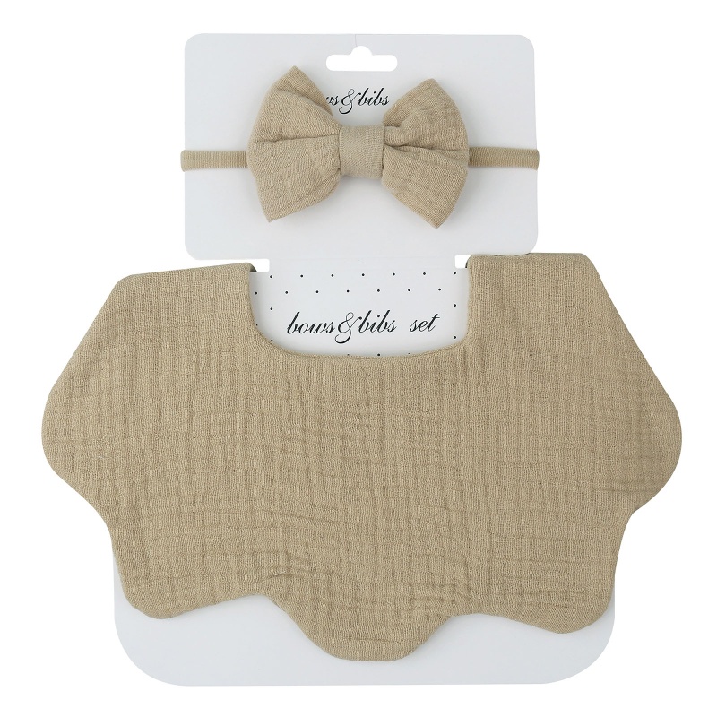 Yếm Ăn Thấm Hút Tốt Đính Nơ + Băng Đô Xinh Xắn Cho Bé Gái Sơ Sinh