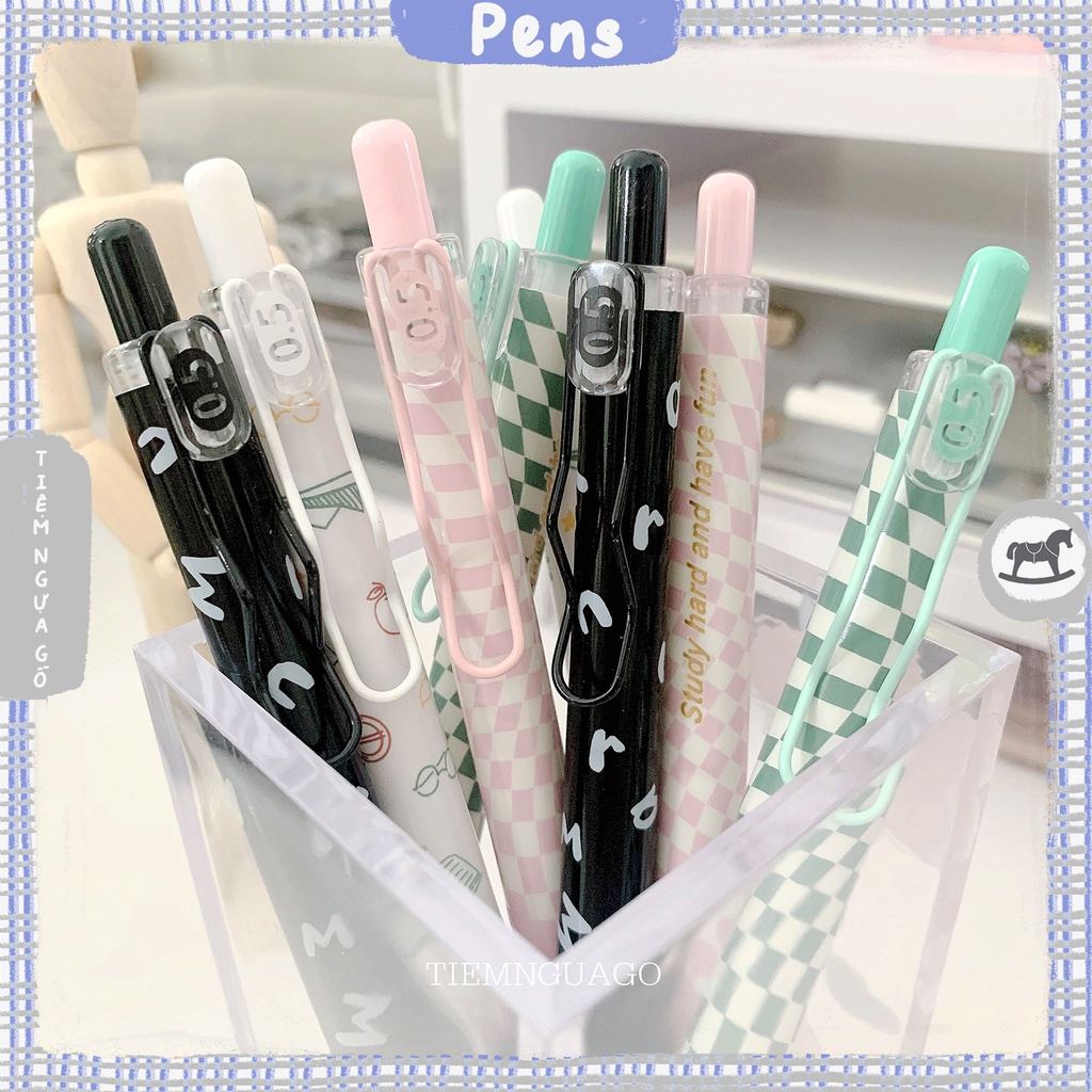 Bút gel đen MURA Study Hard tặng kèm ngòi refill 0.5mm cao cấp mực mau khô - Tiệm Ngựa Gỗ