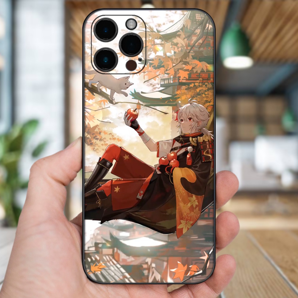 Ốp lưng iPhone 12 Pro Max dẻo đen cạnh vuông in hình Kazuha Genshin Impact