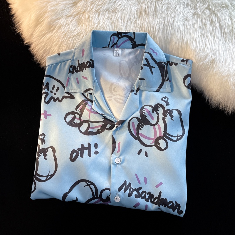 Áo Sơ Mi Mỏng Dáng Rộng Tay Cộc Thoáng Khí In Họa Tiết Hoạt Hình Thời Trang Mùa Hè 2022 Cho Nam