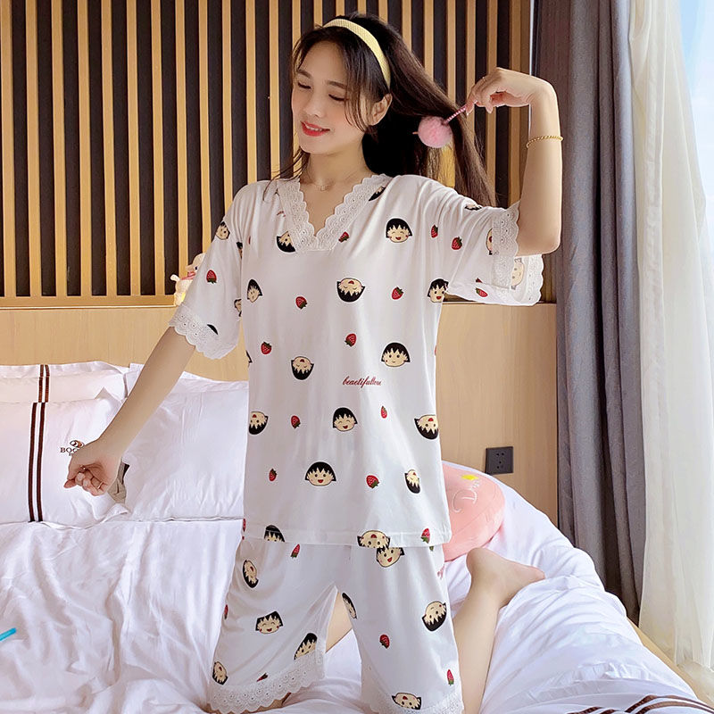 Women Sleepwear Short Sleeve Summer Pajamas Cute Cartoon Printing Women Pyjamas