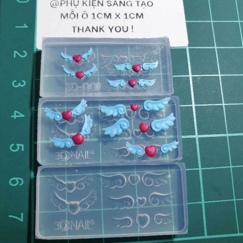 khuôn silicon hình trái tim và đôi cánh trang trí nail - keycap