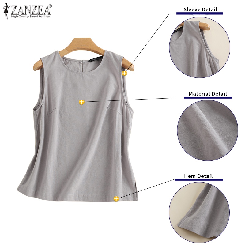 Áo sát nách ZANZEA cổ tròn màu trơn phong cách Bohemian cho nữ