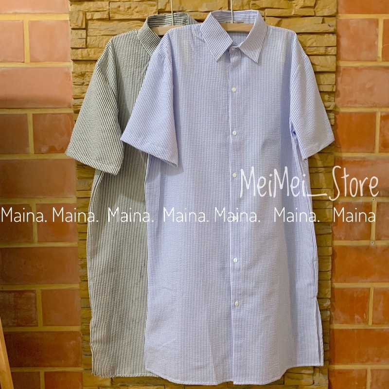 Váy polo form rộng cộc tay kẻ sọc - Đầm sơ mi dáng oversize | BigBuy360 - bigbuy360.vn