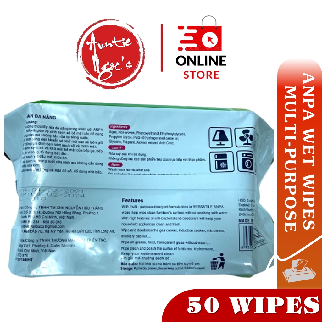 ANPA Multi Purpose Disinfecting Cleaning Wipes Citrus (50 pcs) - Lemon Scent - Disinfecting / Khăn ướt đa năng ANPA