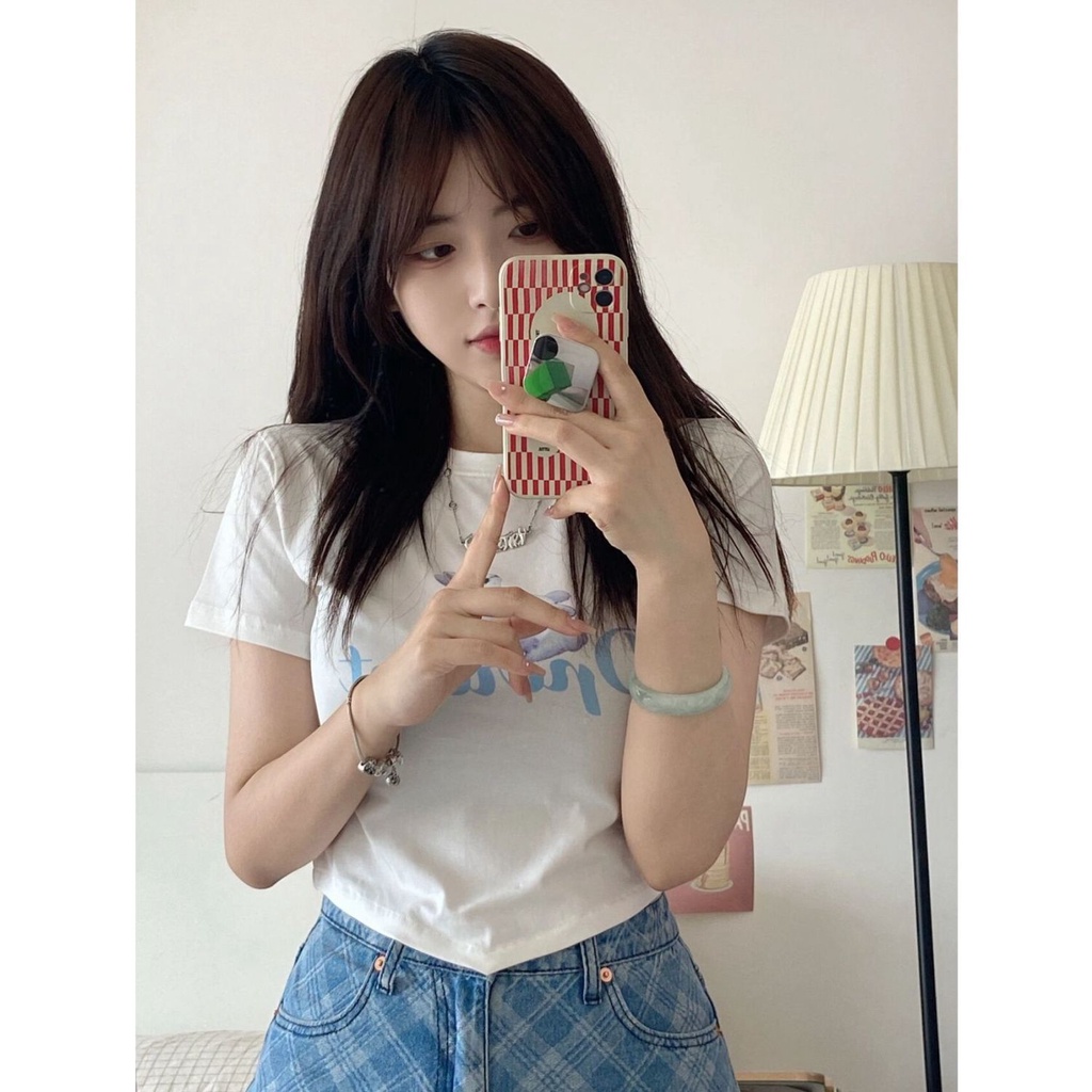 Áo Thun Ngắn Tay Dáng Ôm In Họa Tiết Thời Trang Mùa Hè Mới Cho Nữ