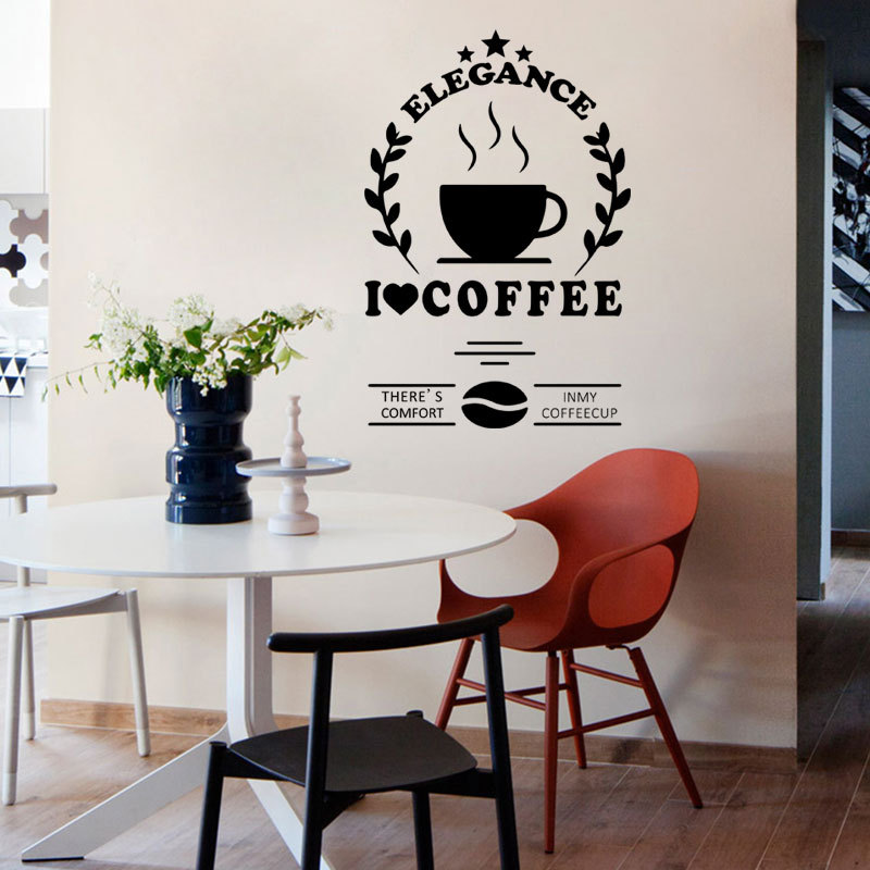 Miếng dán tường trang trí nội thất chữ I Love Coffee