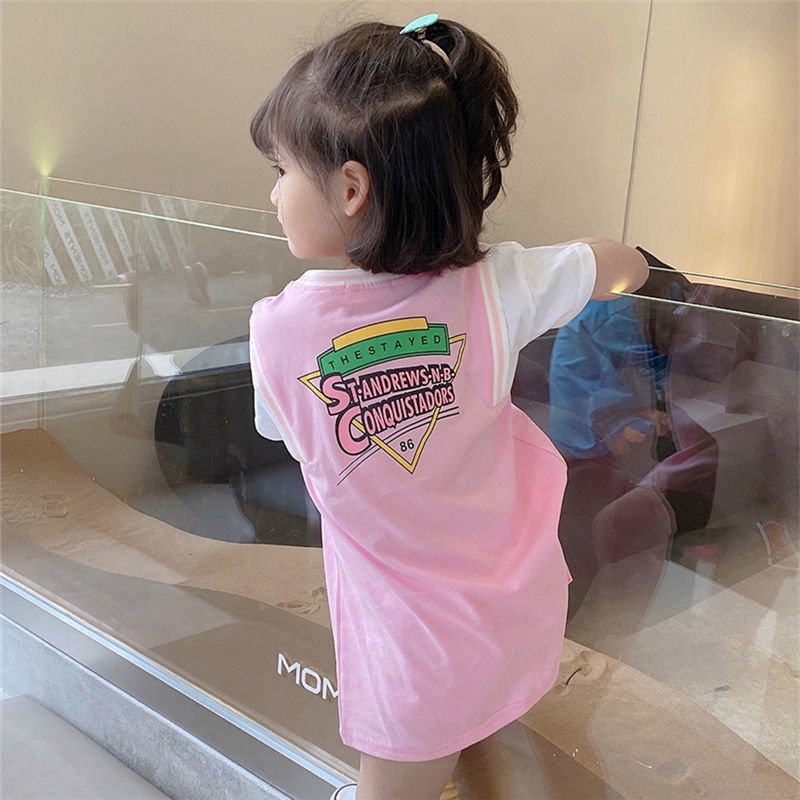 Đầm Thun Cotton Ngắn Tay Hai Lớp Mùa Hè Mới Phong Cách Hàn Quốc Cho Bé Gái