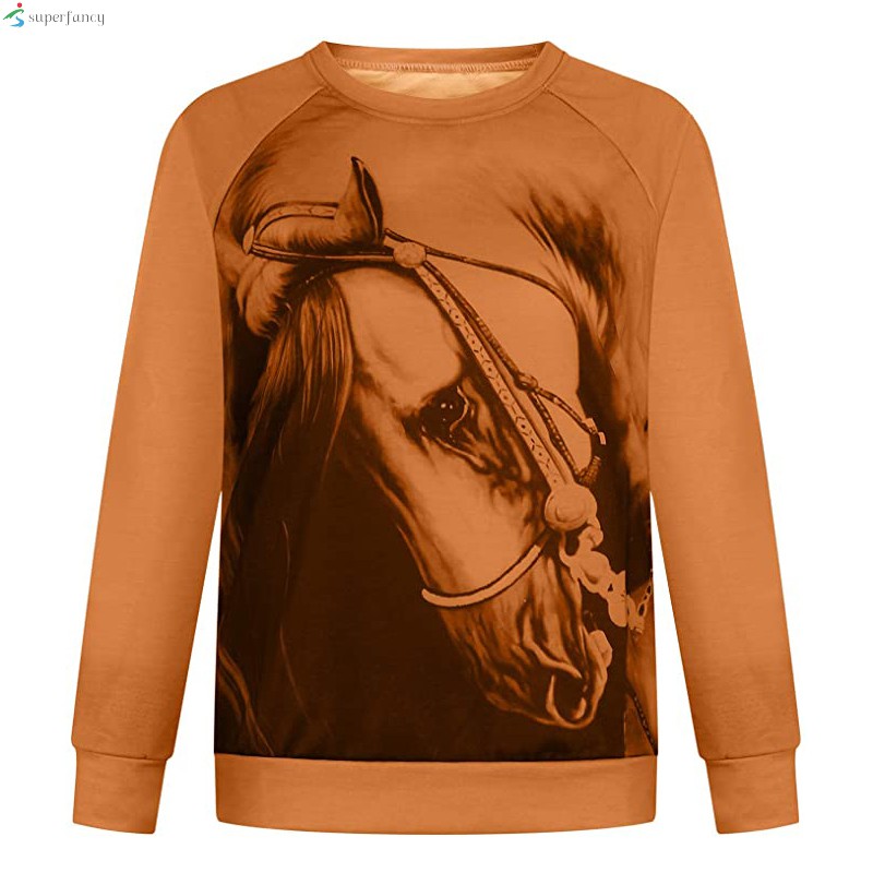 Women's Casual Horse Fun Print Sweatshirt Pullover Loose Long Sleeve Round Neck Blouse for Every Day