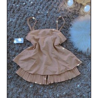 Set bộ kiểu áo 2 dây babydoll quần đùi xếp ly sang chảnh NU