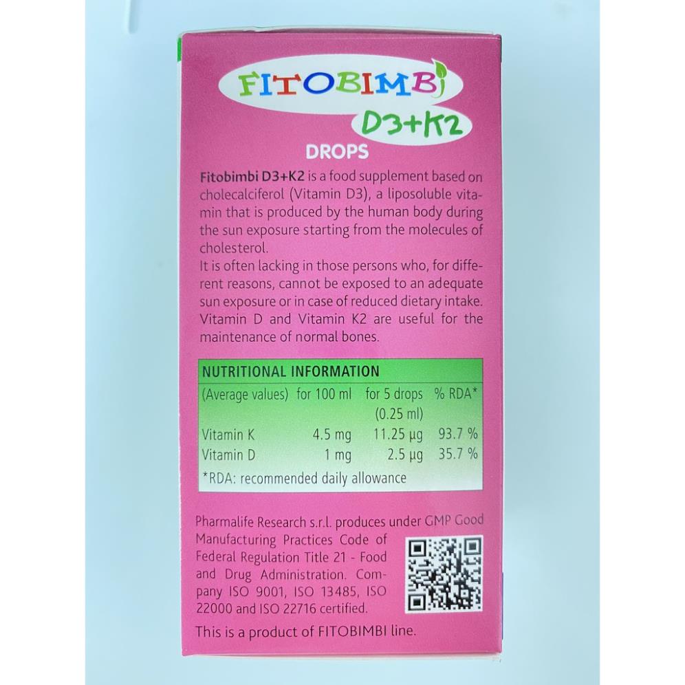 Fitobimbi D3+K2.Bổ Sung Vitamin D3K2 Giúp Xương Răng Chắc Khỏe,Giảm Còi Xương